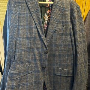 Etro Blue and Gray Plaid Wool Sport Coat